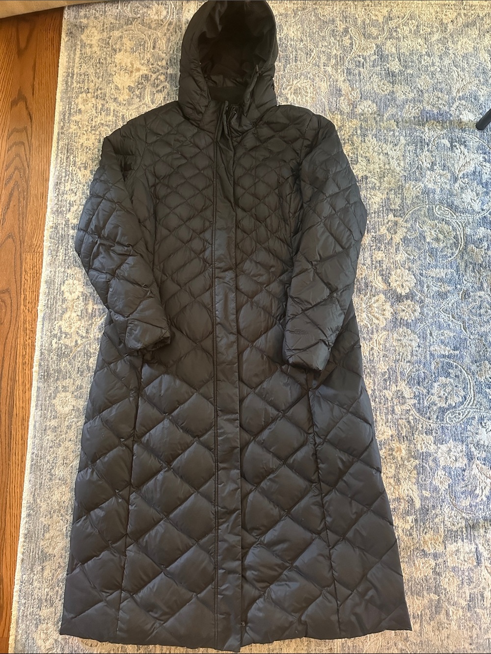 The North Face Black Long Quilted Hooded Puffer Coat